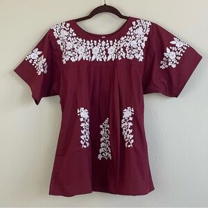 Spirit Dress Floral Mexican Embroidery‎ Short Sleeve Blouse Size Small